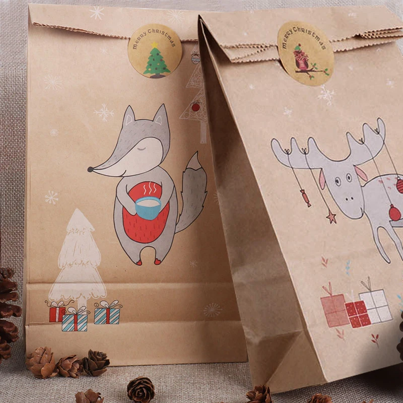 

13pcs Christmas bags Treat kids or guests Gift bag with christmas tree sticker Candy packing novel decoration Merry xmas natal