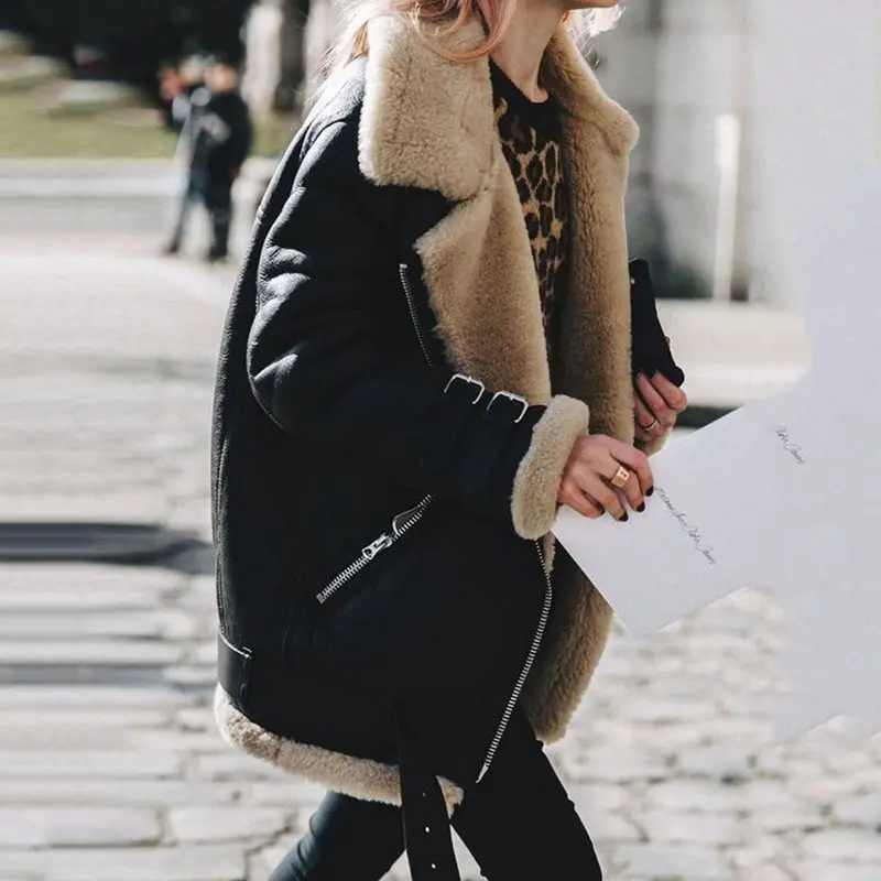 astounding  Women Winter Motorcycle Velvet Jacket Female Lapels Fur Thick Korean 2019 Bomber Jacket New Grunge 