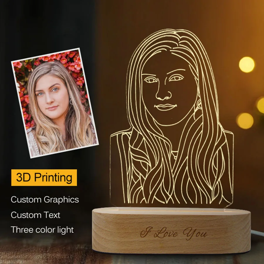 Прямая поставка индивидуальный 3D светильник с USB ночная лампа сделай сам деревянной основой для свадьбы