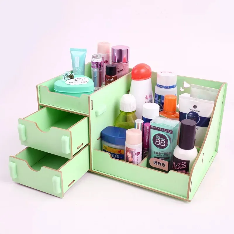 Настольный ящик для хранения косметики органайзер для выдвижных ящиков коробка для ювелирных изделий Контейнер для макияжа косметический Органайзер контейнер для косметики коробки - Цвет: Зеленый