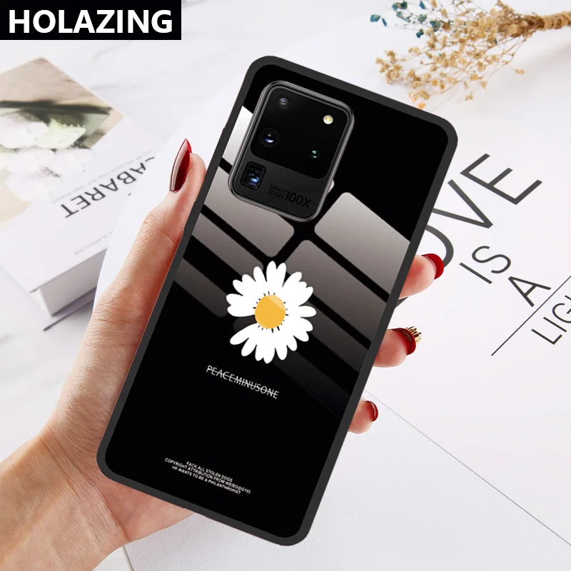 Case For Samsung S20 Plus Ultra S10 Lite S10E S9 S8 Note9 Note8 Daisy Pattern Tempered Glass Soft TPU Back Cover Phone Cases Case For Samsung S20 Plus Ultra S10 Lite S10E S9 S8 Note9 Note8 Daisy Pattern Tempered Glass Soft TPU Back Cover Phone Cases