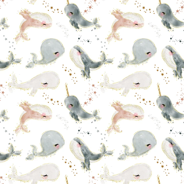 Polyester Satin Fabric for Dress Cute Whale Custom Printed Marine Animal Pattern Cloth Sewing DIY Handmade Patchwork S0253
