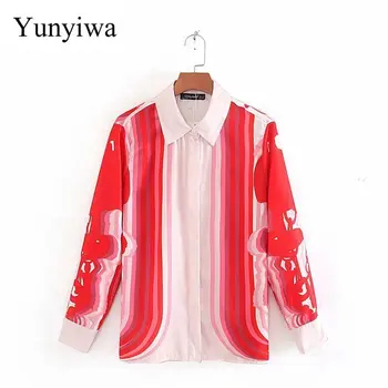 

2020 Women's Positioning Printing Long Sleeve Lapel Shirt Womens Blouse Tops Casual Vintage Shirts Clothes Blusas Camisas Mujer