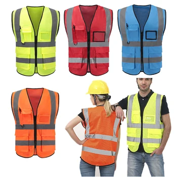 

Construction Safety Vest Airport Reflective Waistcoat with Pockets Working Vests High Visibility Reflective Stripes Jacket