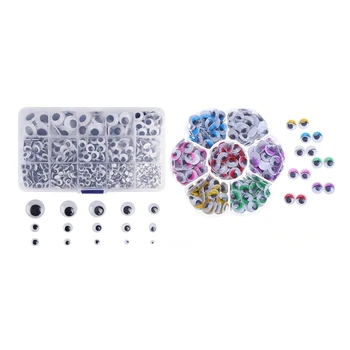 

1300 pcs Self Adhesive Wiggle Googly Eyes (Assorted Sizes) & 210Pcs 10mm Colors Wiggly Googly Eyes with Eyelash