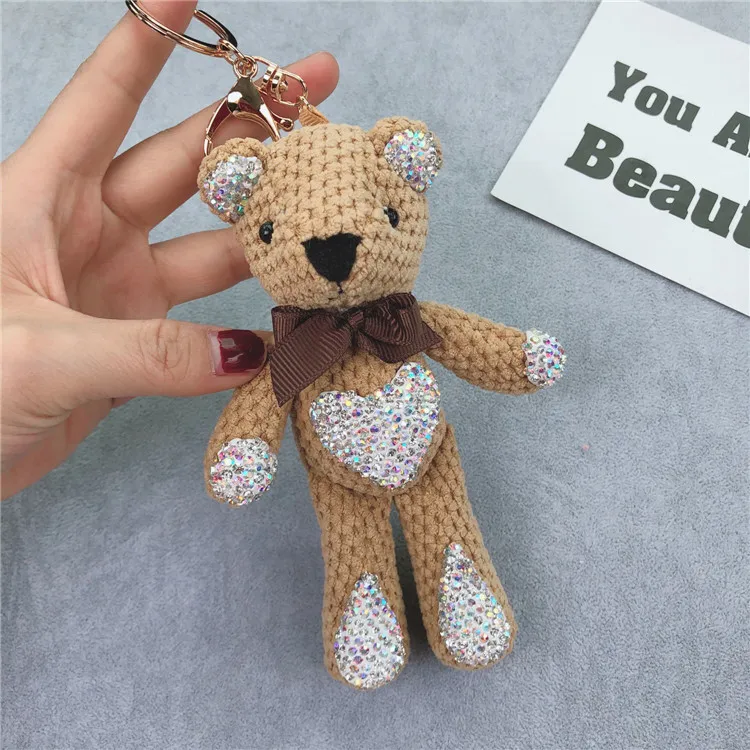 Bear bao Package Pendant Fashion Diamond Set Doll Keychain Flash Man-made Diamond Cartoon Pineapple Pattern Key Chain Jewelry St