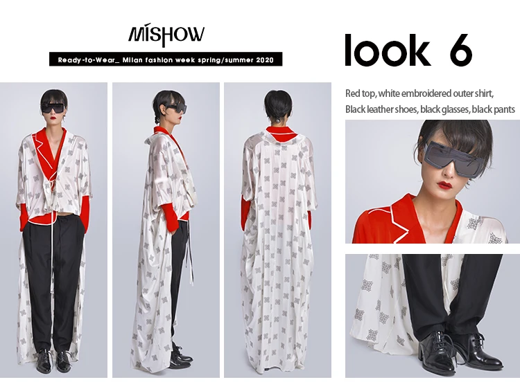 MISHOW Milan Fashion Week весна/лето Женский комплект из трех предметов блузка с отложным воротником необычный плащ длинные брюки Look-6
