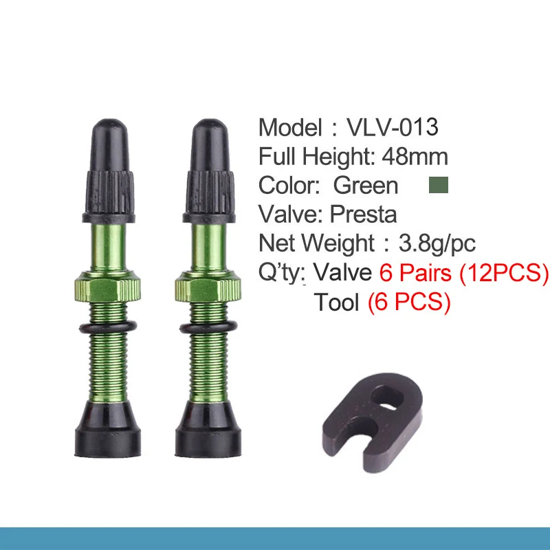6/12 пар 48 мм высота Tubless Rim клапаны с дополнительным инструментом CNC-обработанный анодированный сплав стержень латунный сердечник совместим с обода кровати - Цвет: 48mm Green 6 Pairs