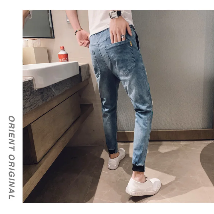 New Arrival Hot Sale Brand autumn men's casual high quality printed trouser male slim korea style fit nine-tenth pants jean
