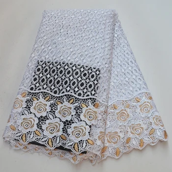 

High quality African tulle guipure cord lace fabric latest Nigerian Swiss french chemical water soluble lace stones for dress