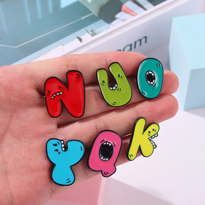 

A-Z Letter Enamel Brooch English Alphabet 26 Letters Cartoon Cute Brooches For Friend Child Pins Party Jewelry