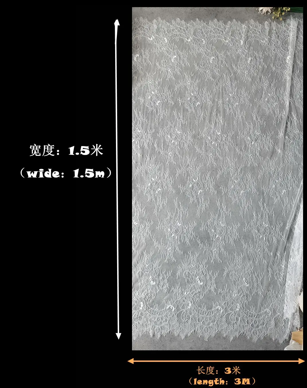 3meter Bridal Chantilly Lace Fabric Lingerie Eyelash Soft Fabric