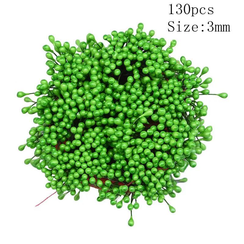 3mm/5mm/8mm Red Stamen DIY Wreath Artificial Flower Wire Stamens Cake Decoration Gift Box Accessories Wedding Xmas Party Supplie - Цвет: 130pcs 3mm green
