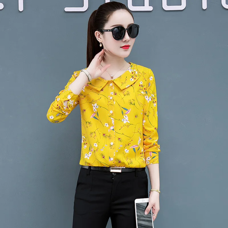 

Autumn Women Long Sleeve Shirts Fashion Flower Chiffon Shirt Womens Tops and Blouses Casual Plus Size XXXL Clothing for Women