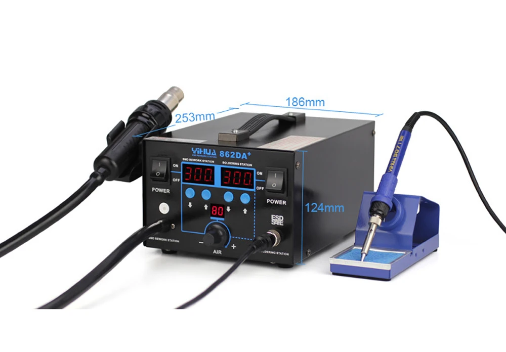 YIHUA 862DA+ воздушный насос Тип тепловая пушка паяльная станция 2 в 1 антистатический горячий воздушный пистолет паяльная станция Ремонт паяльник