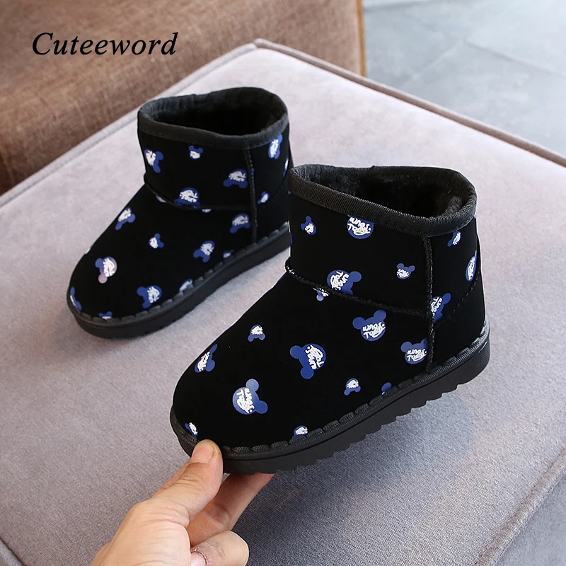 

2019 Winter Children Boots Cartoon Boys and Girls Snow Boots Plus Velvet Warm Kids Cotton Shoes Soft Bottom Slip Ankle Boots
