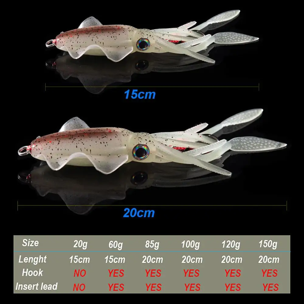 

SUNMILE Fishing Soft Squid Lure 60g Luminous/UV Squid Jig Fishing Lures For Sea Fishing Wobbler Bait