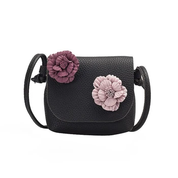 

Girls Shoulder Bag Kid Crossbody Flowers Coin Purse Leather Strap Bags(Black)