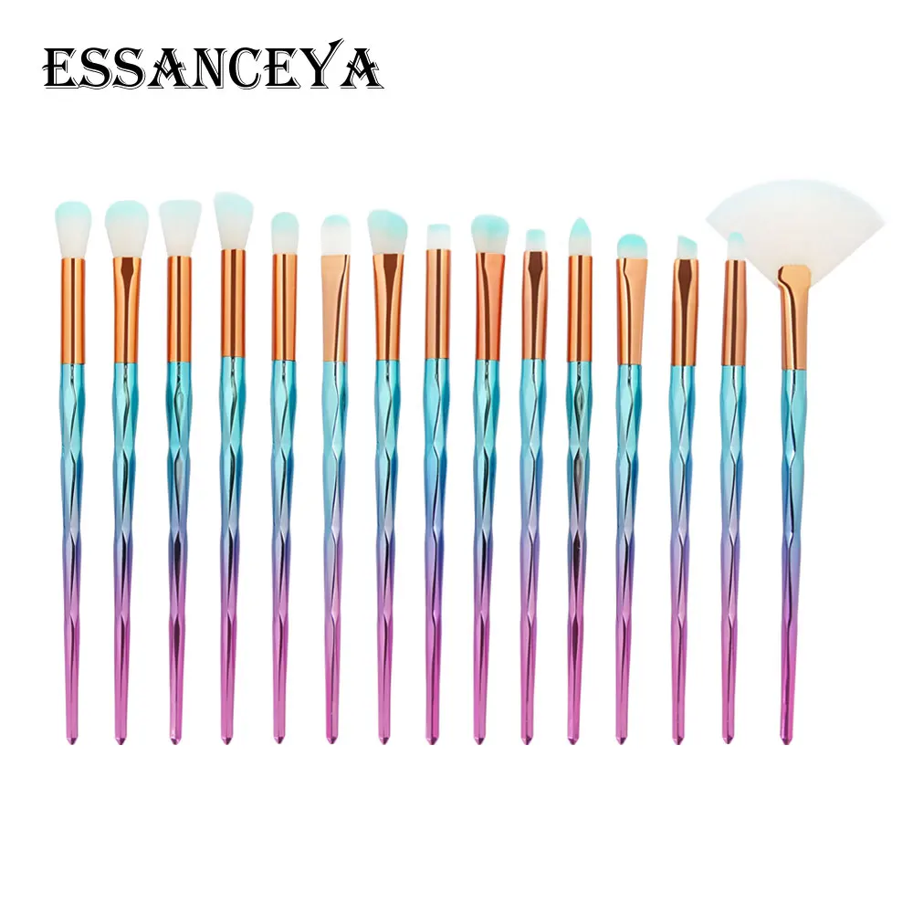 ESSANCEYA Pro, 5-20 шт., алмазные кисти для макияжа, набор, пудра, Тональная основа, румяна, тени для век, губ, косметика, красивые кисти для макияжа, инструменты - Handle Color: 15PCS