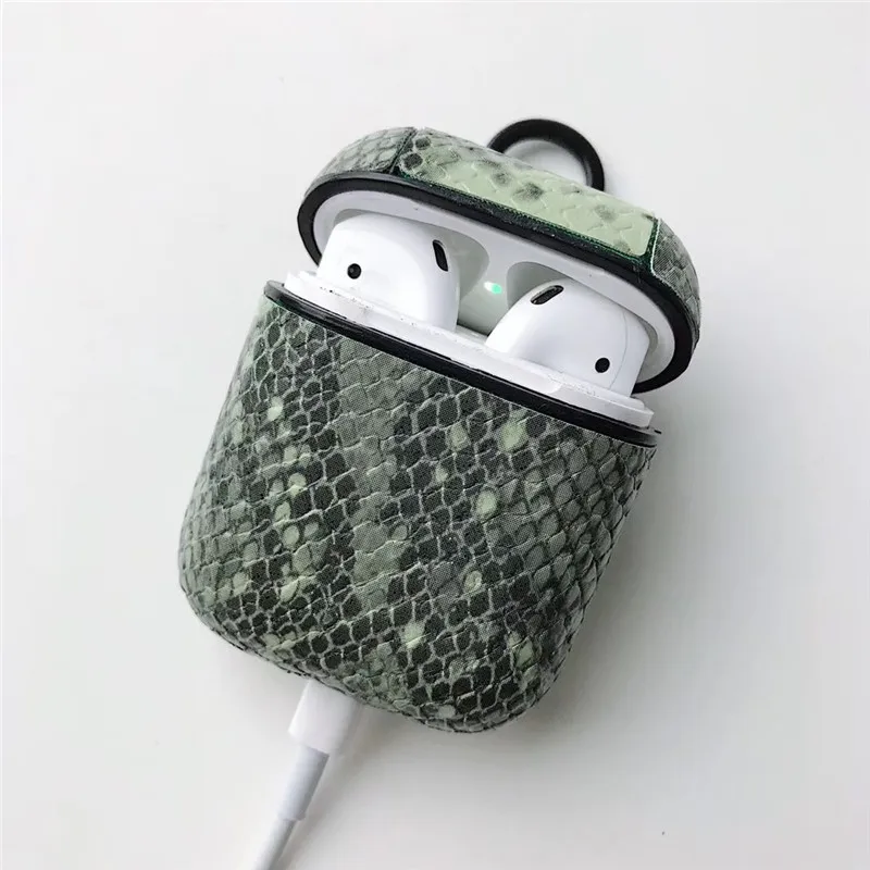 Зеленый Змеиная кожа чехол для Apple Airpods чехол беспроводной Bluetooth защитный чехол для наушников для Airpods чехол для зарядки - Цвет: Зеленый