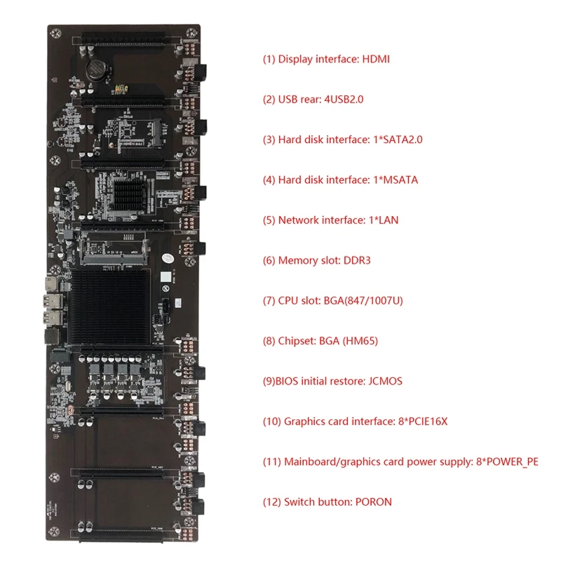 best budget pc motherboard HM65 BTC Mining Motherboard 8XPCIE 16X Graphics Card Slot DDR3 Memory Slot Support RX GTX10 GTX20 GTX30 Series best gaming motherboard for pc