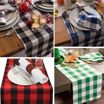 

30x180cm Buffalo Plaid Burlap Christmas Table Runner Napkin Christmas Table Decoration Lumberjack Themed Birthday Party Decor
