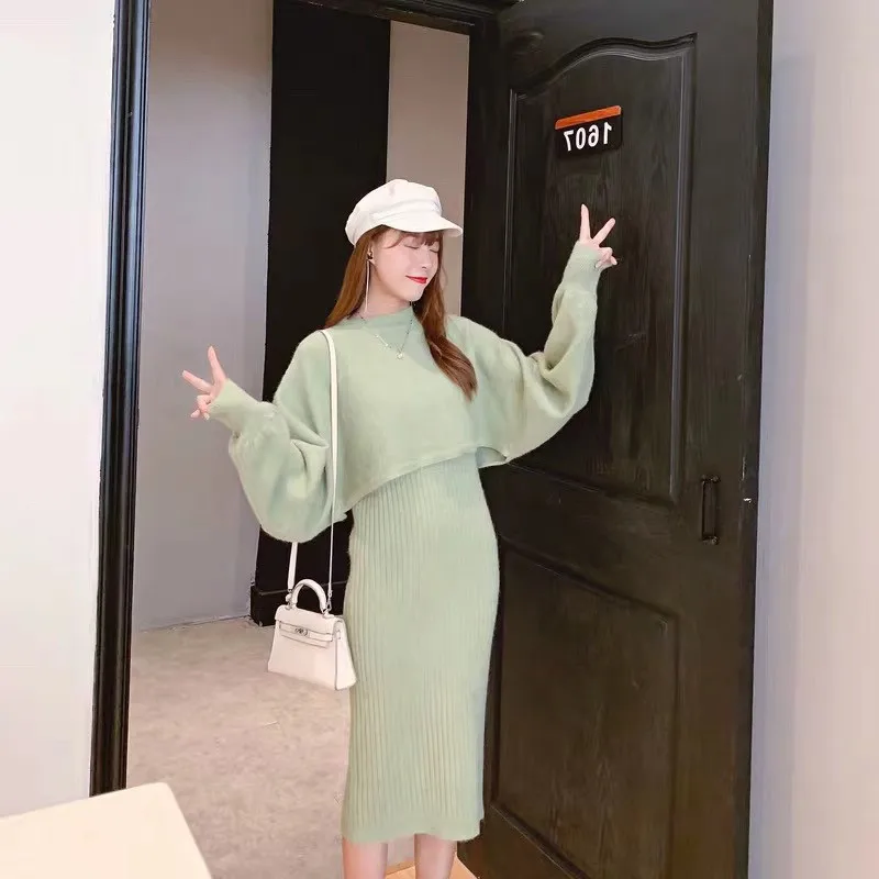 

19 New Style Two-Piece Set Western Style Online Celebrity Short Dress Autumn Clothing Sweater Set Very Fairy of Dress Outfit