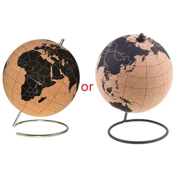 

Cork Wooden Tellurion Globe World Map with Metal Base for Mapping Travel Decor