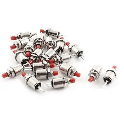 

20 Pcs AC125V 3A 250V 6A Red 5mm Thread SPST Momentary Metal Push Button Switch