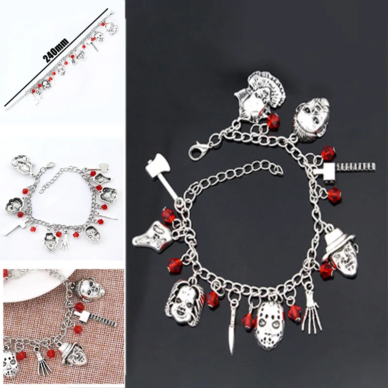 

1Pc New 24cm Horror Movie Charm Bracelet Ghostface Halloween Creepy Chain Bracelet Skull Pumpkin Charm Bracelet Gifts
