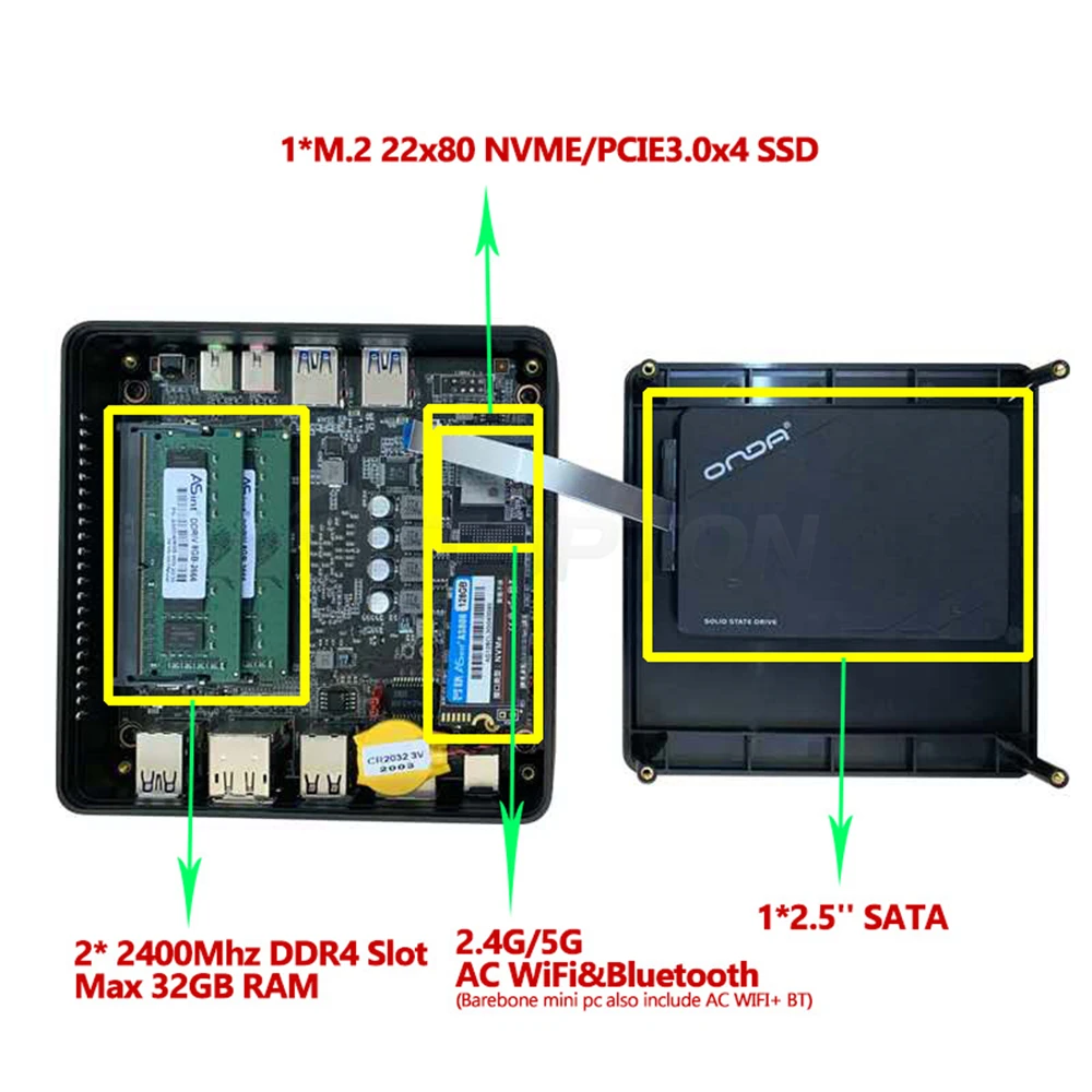 Новый мини ПК AMD Ryzen 7 2700U четырехъядерный Vega 10 Graphic 2 * DDR4 M.2 NVME Настольный игровой