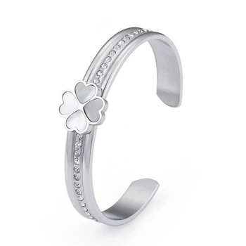 

Bulgaria Gold Stainless Steel Cuff Bangle For Women Shell Rhinestone Heart Flower Charm Opening Bracelet & Bangle Jewelry