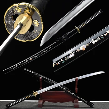 

Decorative swords-Handforged Japanese Sword Real Katana Full Tang Sharp Blade-Display Stand For free Shipping-Pumpkin Sheath