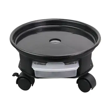 

38cm Round Flower Pot Trays Removable Universal Bottom Wheel Foundation Plant Flower Pot Base With Storage Drawer Home (Black)