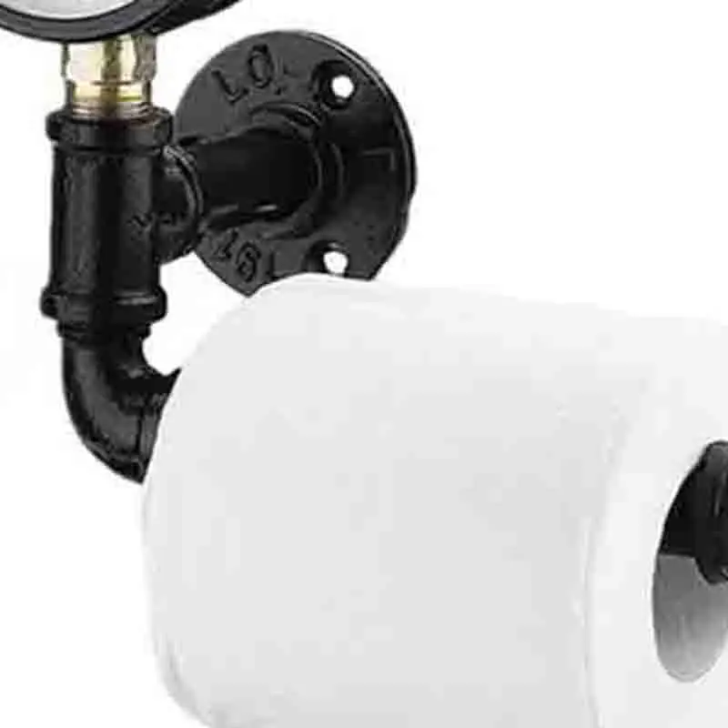 1X Paper Roll Holder Wall Mounted Rustic Pipe Metal Iron Art Toilet Paper Roll Holder Rack Bathroom Orginazer