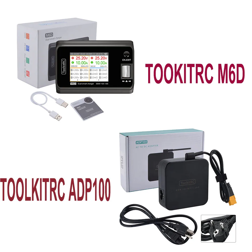 IN Stock ToolkitRC M6D 500w 15A DC Dual Channel Smart Charger Discharger Battery Balance for 1-6S Lipo LiHV Lion NiMh Pb Cell