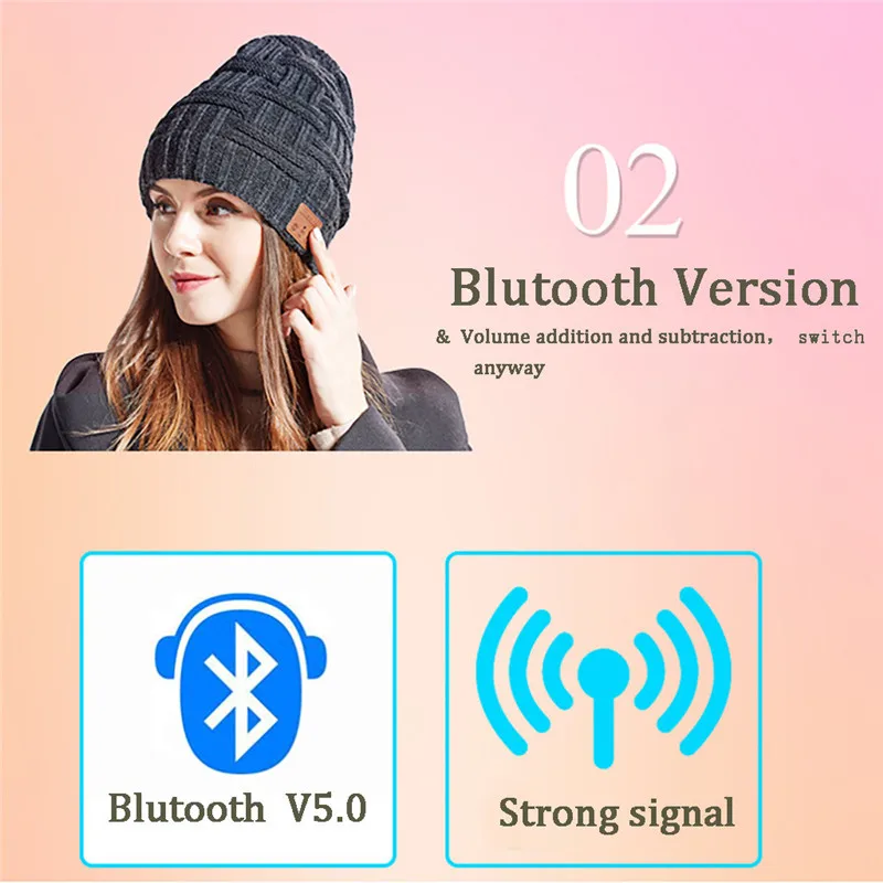 Bluetooth 5,0, шапка бини, музыкальная вязаная шапка, шапка с громкой связью, стерео наушники, беспроводная, Fone De Ouvido, 40OCT22