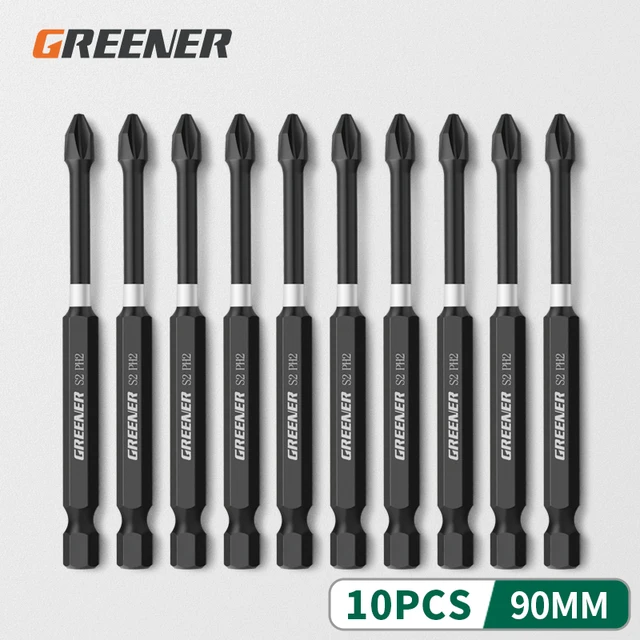 Greener Impact Strong Magnetic Batch Head Cross High Hardness Hand Drill Bit Screw Electric Screwdriver Set 50 65 70 90 150mm 90mm 10pcs