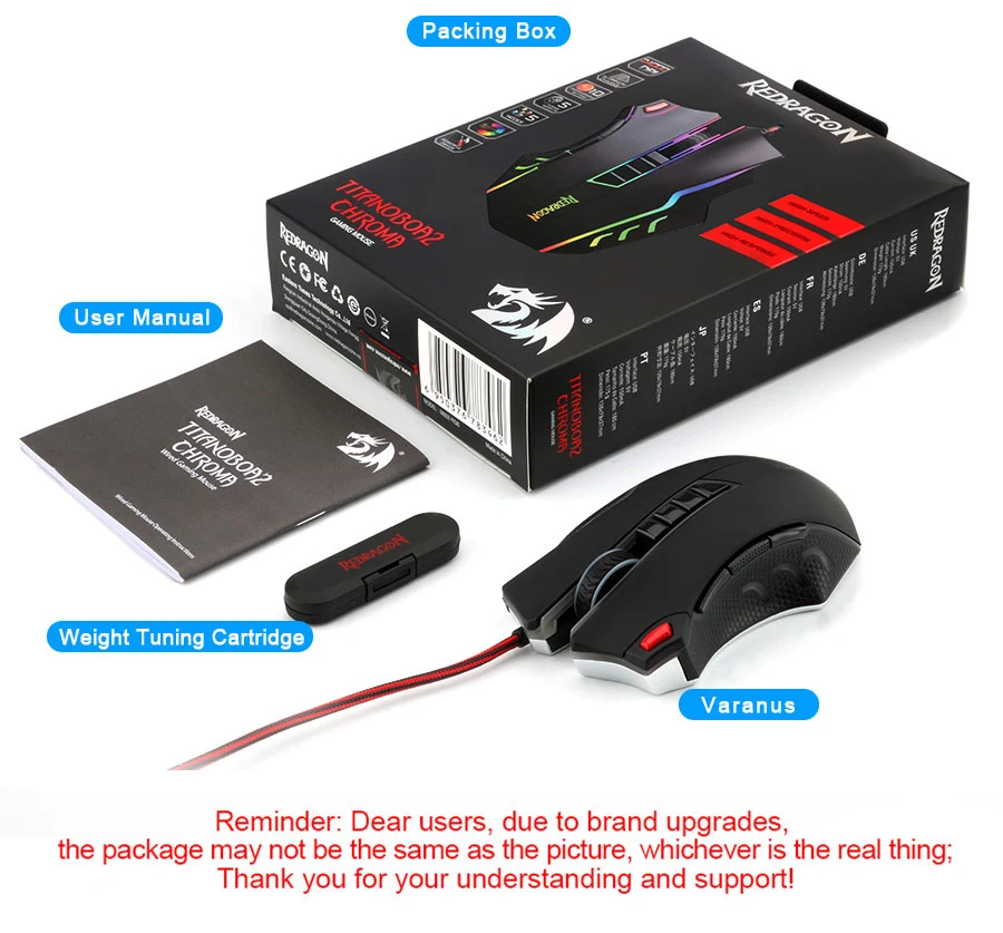 Redragon TITANOBOA2 M802 USB Проводная игровая компьютерная мышь 24000 dpi 10 кнопок 5 цветов с подсветкой RGB Программируемый Эргономичный PC Gamer