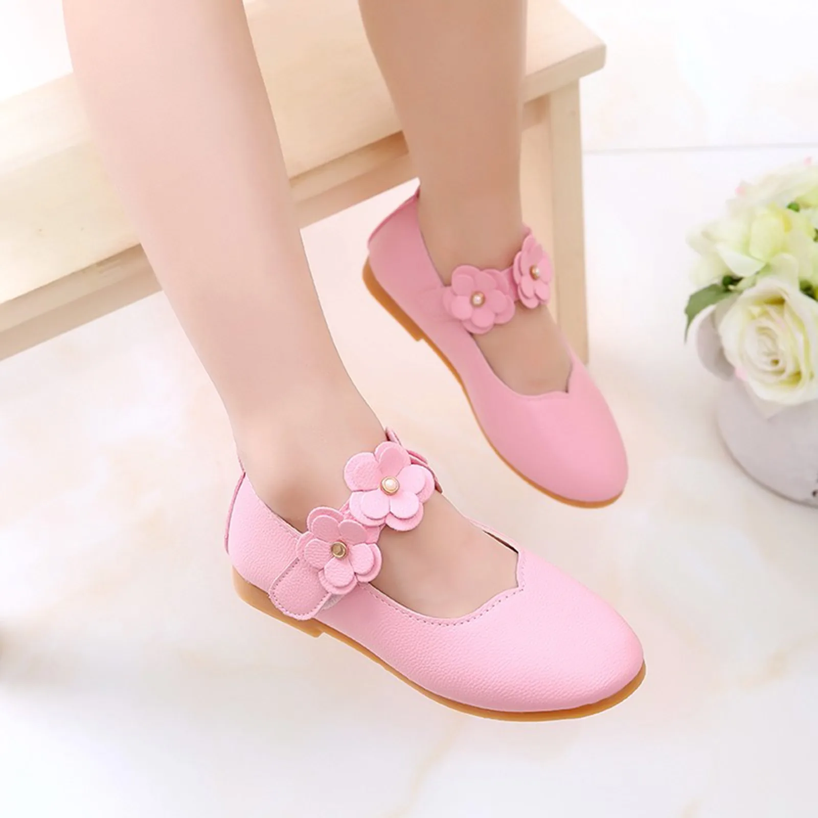 Fashion Children Kid Baby Girls Solid Colors Flower Leather Student Single Soft Dance Princess Wedding Party Flats Shoes#g4 |
