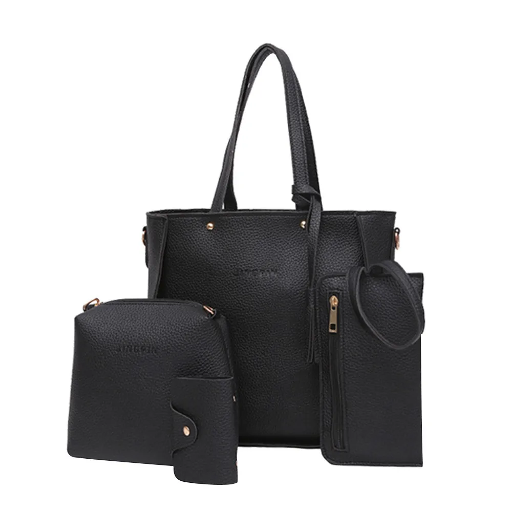 Модная женская однотонная Повседневная сумка, четыре комплекта, сумки через плечо, четыре штуки, сумка-тоут с кисточками на молнии, сумки-кошельки через плечо