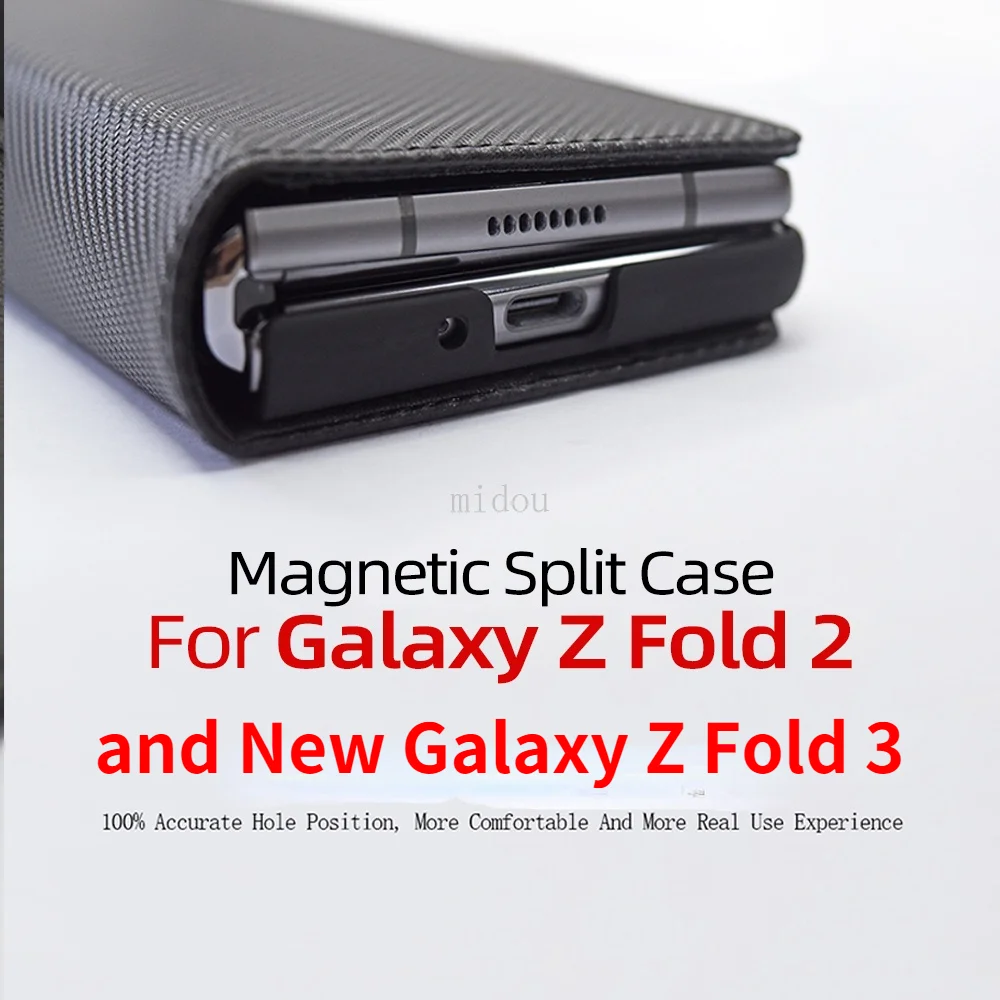 Magnetic Attraction Split Fold Case for Galaxy Z Fold 2 Case for Galaxy Z Fold 3 5G Case Leather Flip Case Mobile Phone Shell