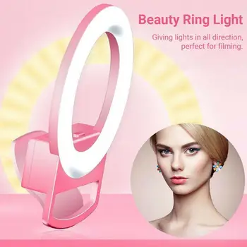 

1Pc Portable Mobile Phone Clip-on Fill Light LED Mobile Phone Automatic Flash Photography Selfie Round Flashlight Vanity Mirror
