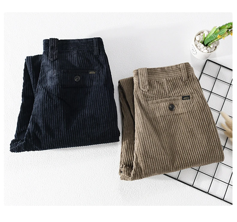 7610 Men Corduroy Pants Casual Classic All-Match Pleated Loose Handsome Vintage Daily Cargo High Quality Fashion Urban Trousers black harem pants