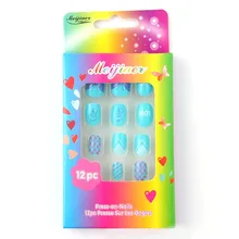 12 шт. новые высококачественные накладные ногти с полным покрытием для детей, милые цветные накладные ногти для детей с клеем, креативный пресс на DL