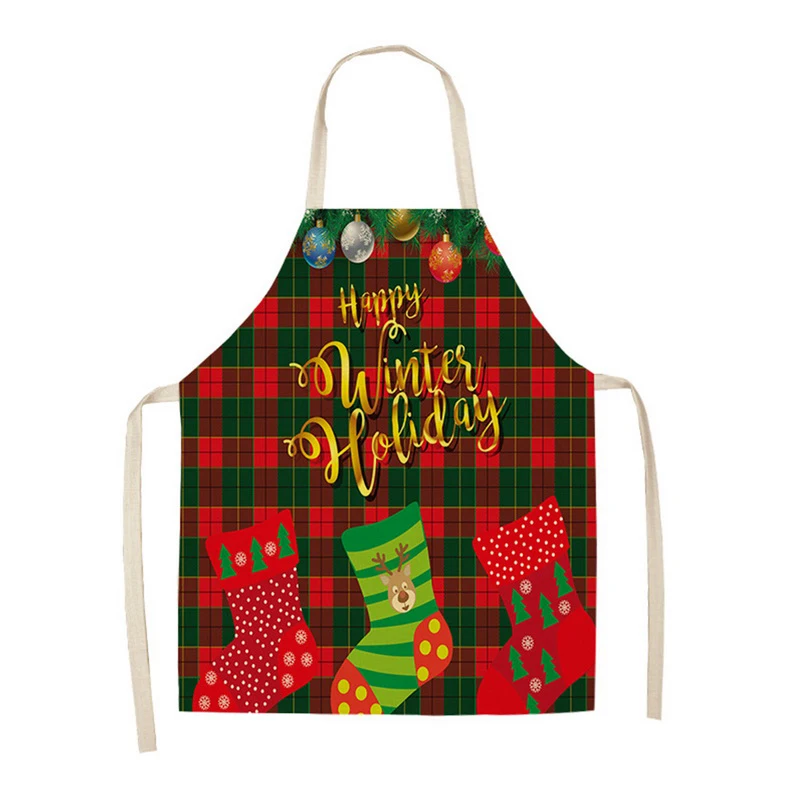 

1pcs Linen Merry Christmas Apron Christmas Decorations for Home Kitchen Accessories 2021 New Year Christmas Gifts