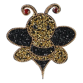 

Insect Rhinestones Beaded Gold Bee Patches Sew on Clothing DIY Applique Badges 5 pieces