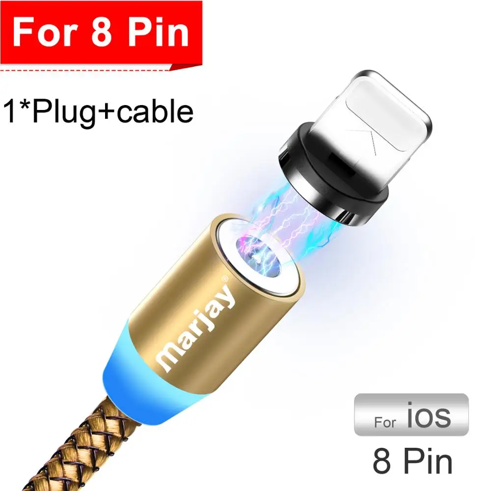 Gold For iphone Marjay, магнитная зарядка зарядное устройство, магнитный кабель Micro USB кабель для iPhone, samsung, Android, быстрая зарядка, магнит, usb type-C кабель, шнур для мобильного телефона, провод - Цвет: Gold For iphone