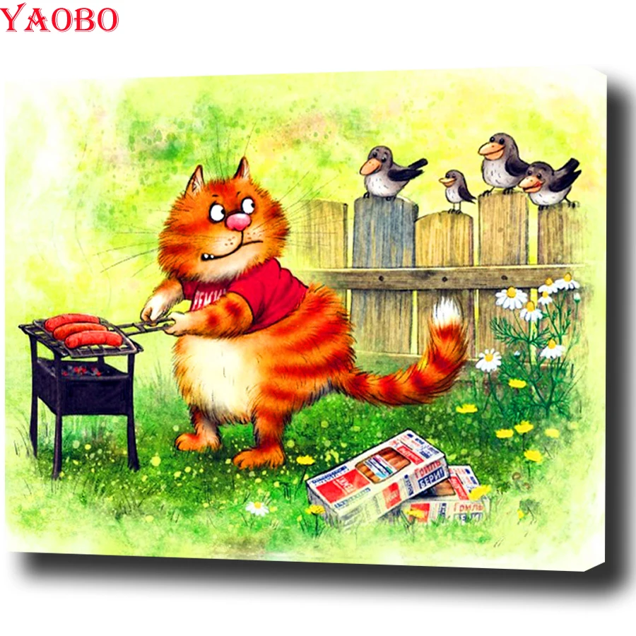 3D алмаз Paintin мультфильм Кот Чайка квадратные Круглые бриллианты мозаика живопись