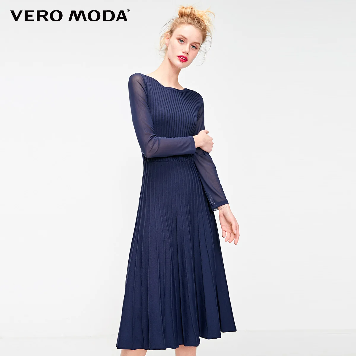 Vero Moda женское гофрированное платье из ткани | 319146507 - Цвет: Midnight blue